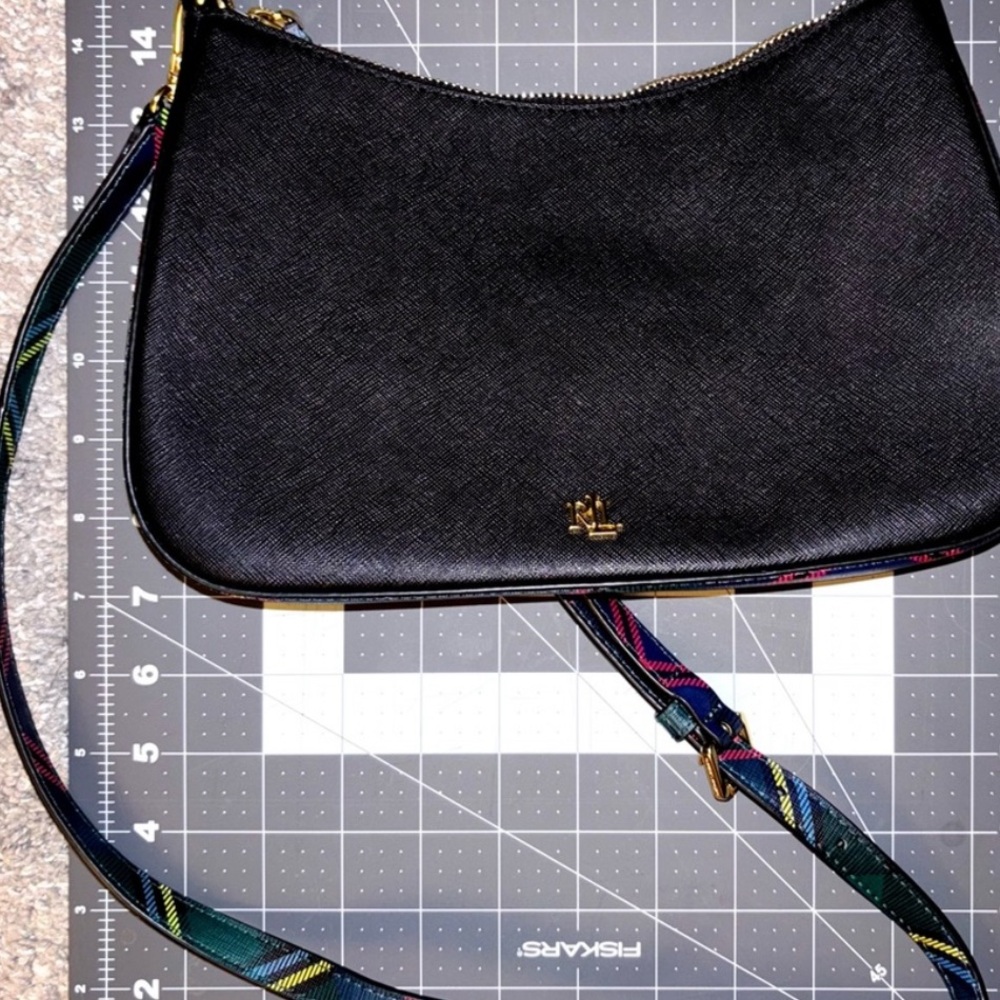 Ralph Lauren Crosshatch Leather Medium Danni plaid bag - Picture 7 of 8